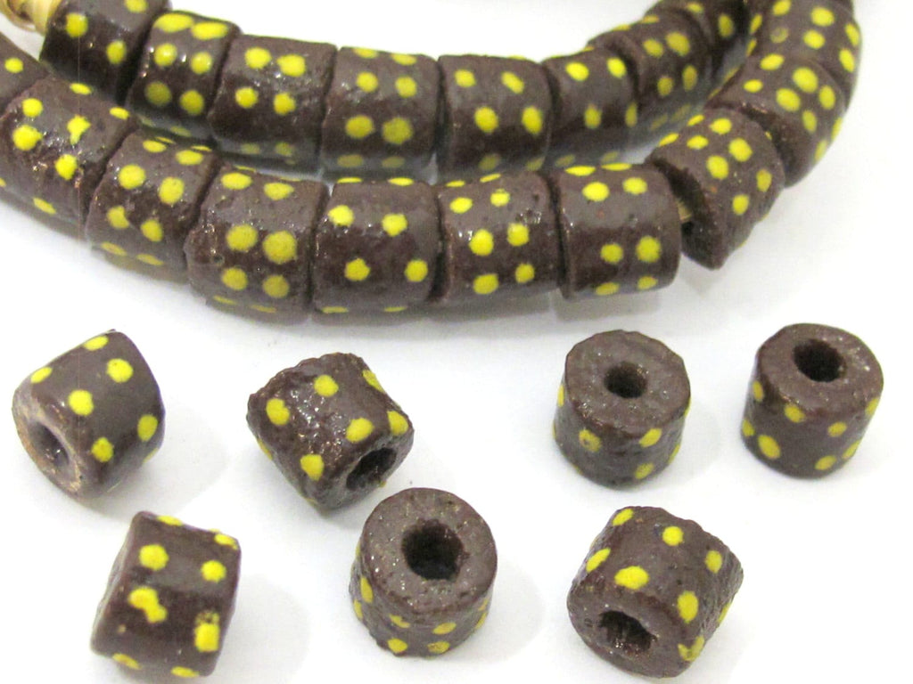 10 BEADS - African krobo ghana glass beads chocolate brown color 10 mm - AB039