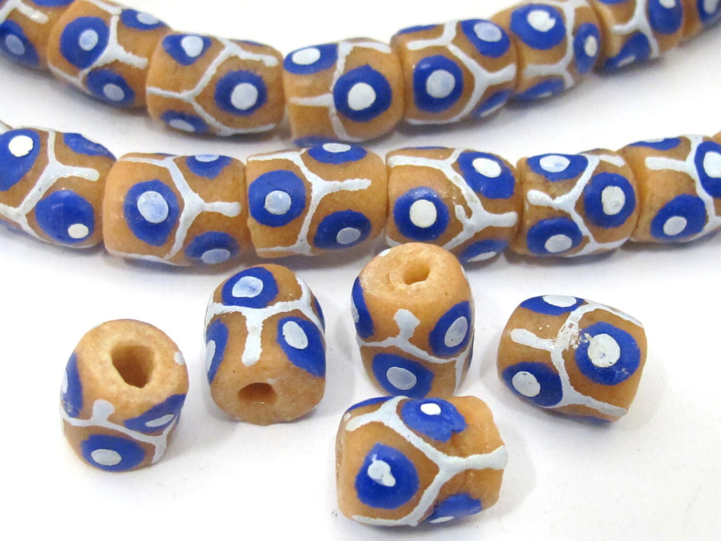 6 Beads - Thick African animal skin design Krobo ghana glass beads - AB040