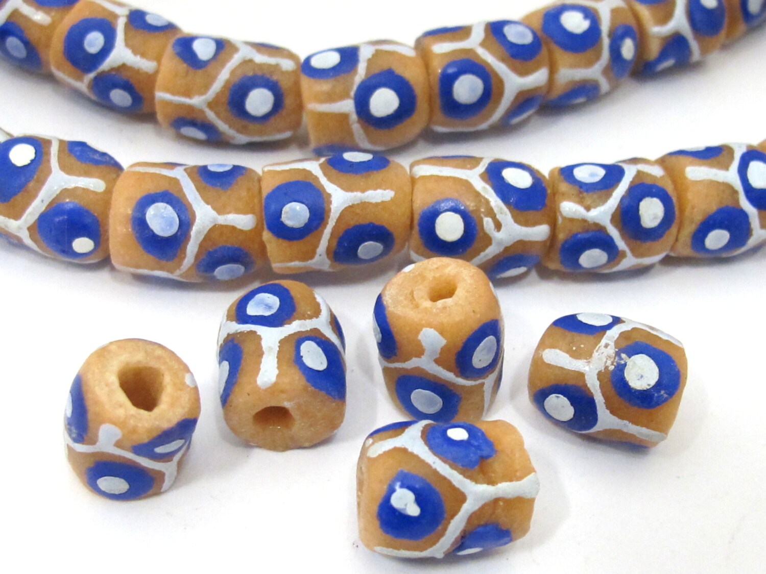 6 Beads - Thick African animal skin design Krobo ghana glass beads - AB040