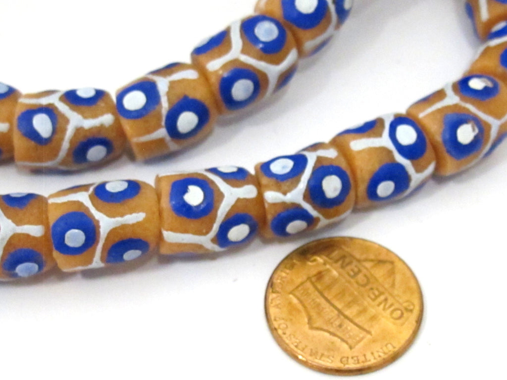 6 Beads - Thick African animal skin design Krobo ghana glass beads - AB040