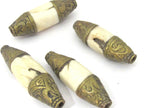 1 Bead - Tibetan tribal naga conch shell antiqued brass capped bead - CH062