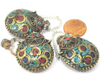 1 Pendant - Tibetan Om mantra snuff bottle brass pendant with turquoise coral inlay - PM412