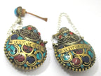 1 Pendant - Tibetan Om mantra snuff bottle brass pendant with turquoise coral inlay - PM412