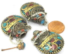 1 Pendant - Tibetan Om mantra snuff bottle brass pendant with turquoise coral inlay - PM412