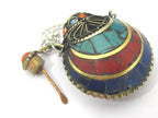1 Pendant - Tibetan Om mantra snuff bottle brass pendant with turquoise coral inlay - PM413A