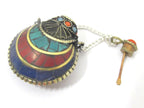 1 Pendant - Tibetan Om mantra snuff bottle brass pendant with turquoise coral inlay - PM413A