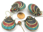 1 Pendant - Tibetan Om mantra snuff bottle brass pendant with lapis coral turquoise inlay - PM413B