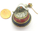 1 Pendant - Tibetan Om mantra snuff bottle brass pendant white color turquoise inlay - PM413C