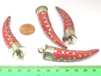 1 Pendant - Long Tibetan horn shape Brass pendant with inlay and dotted brass inlay - PM407A