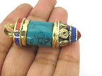 1 Pendant - Tibetan point bullet shape turquoise pendant with spiral inlay brass cap from Nepal - PM409