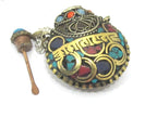 1 Pendant - Tibetan Om mantra snuff bottle brass pendant with turquoise coral inlay - PM412
