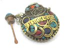 1 Pendant - Tibetan Om mantra snuff bottle brass pendant with turquoise coral inlay - PM412