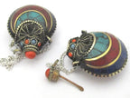 1 Pendant - Tibetan Om mantra snuff bottle brass pendant with turquoise coral inlay - PM413A