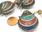 1 Pendant - Tibetan Om mantra snuff bottle brass pendant with turquoise coral inlay - PM413A