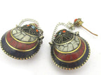 1 Pendant - Tibetan Om mantra snuff bottle brass pendant white color turquoise inlay - PM413C