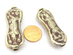 1 Bead - Beautiful Tibetan Silver Lizard carved reversible large bead from Nepal -BD837