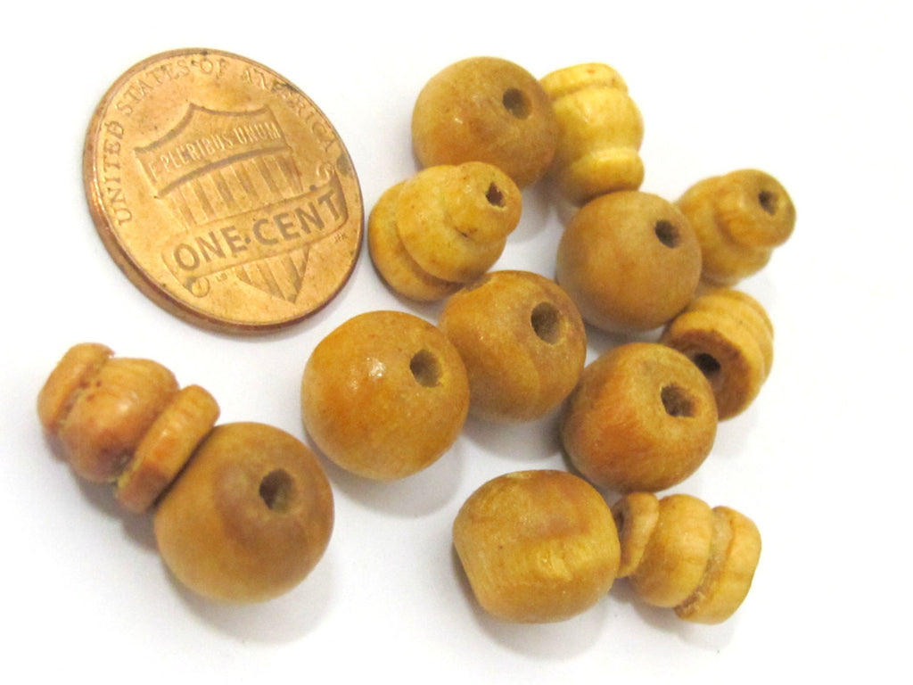 3 sets - 10 mm Tibetan natural wood 3 hole Guru bead with carved cone shape column bead - GB034