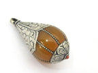Beautiful Teardrop shape Tibetan silver capped copal resin pendant - 1 pendant - PM415
