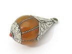 Beautiful Teardrop shape Tibetan silver capped copal resin pendant - 1 pendant - PM415