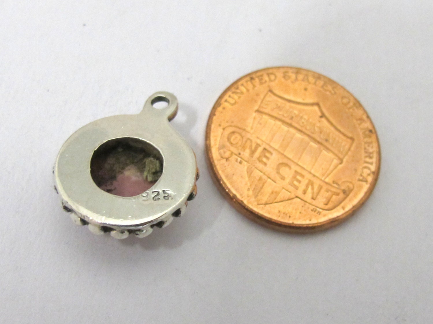 2 pieces - Small petite size rhodochrosite gemstone charm pendant encased in Sterling silver stamped - PM417B