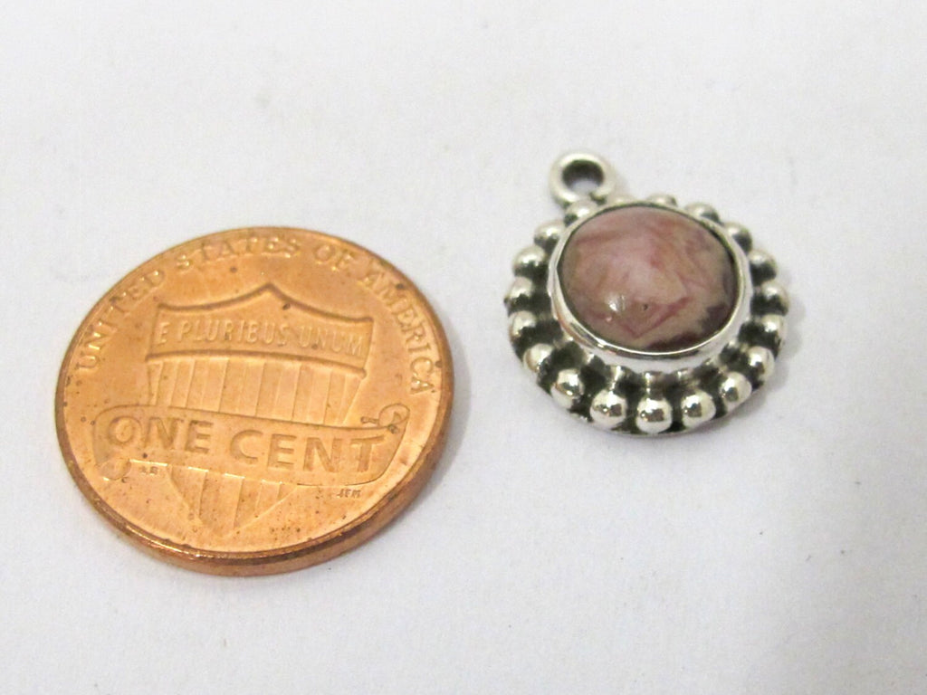 2 pieces - Small petite size rhodochrosite gemstone charm pendant encased in Sterling silver stamped - PM417B