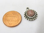 2 pieces - Small petite size rhodochrosite gemstone charm pendant encased in Sterling silver stamped - PM417B