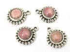 2 pieces - Small petite size rhodochrosite gemstone charm pendant encased in Sterling silver stamped - PM417B