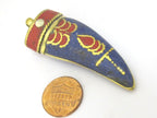 1 Pendant - Beautiful Tibetan horn tusk shape Brass pendant with lapis coral inlay - PM421B