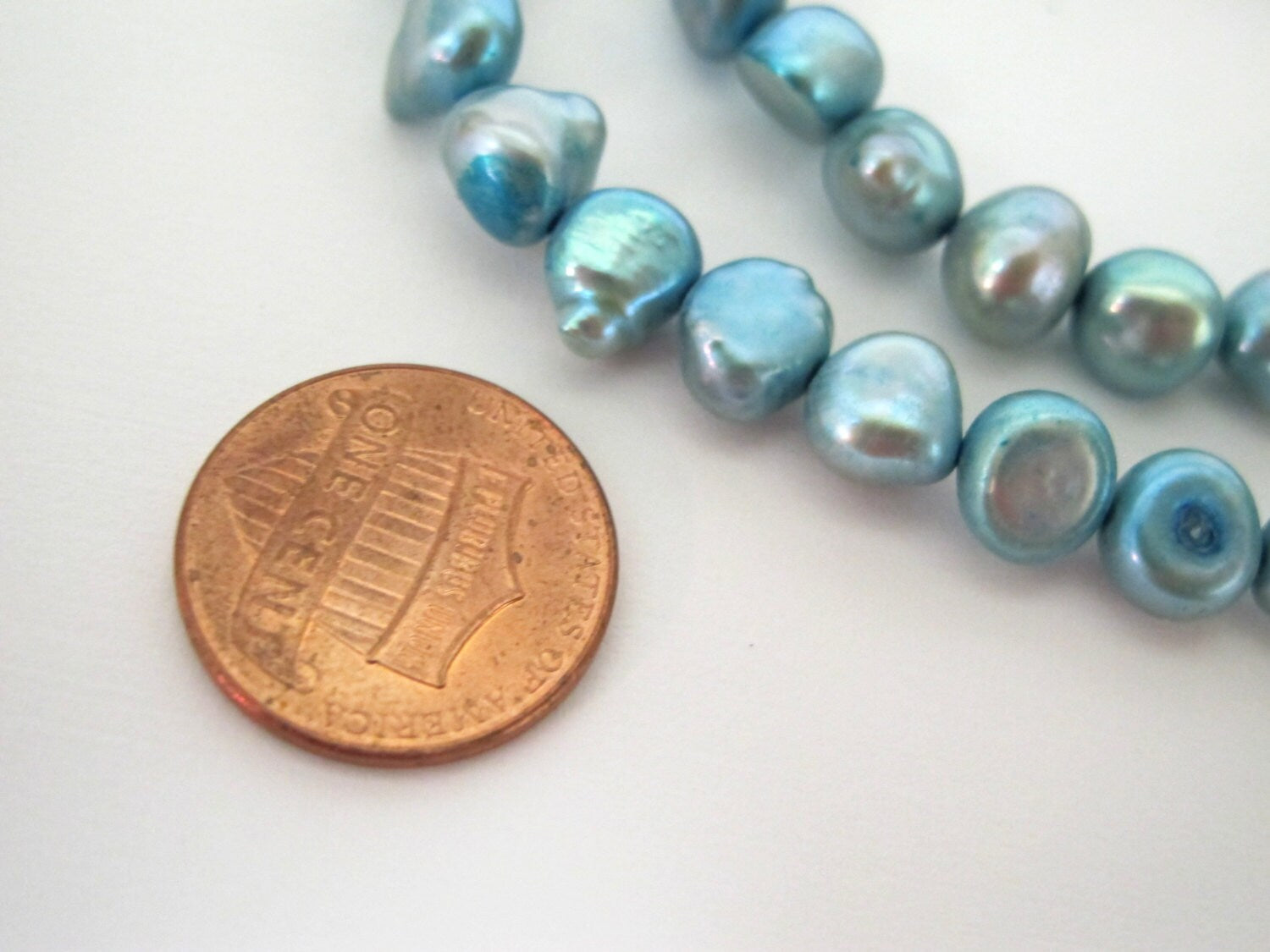 1 Full strand - Blue freshwater cultured pearl beads 15 inches strand - PL029
