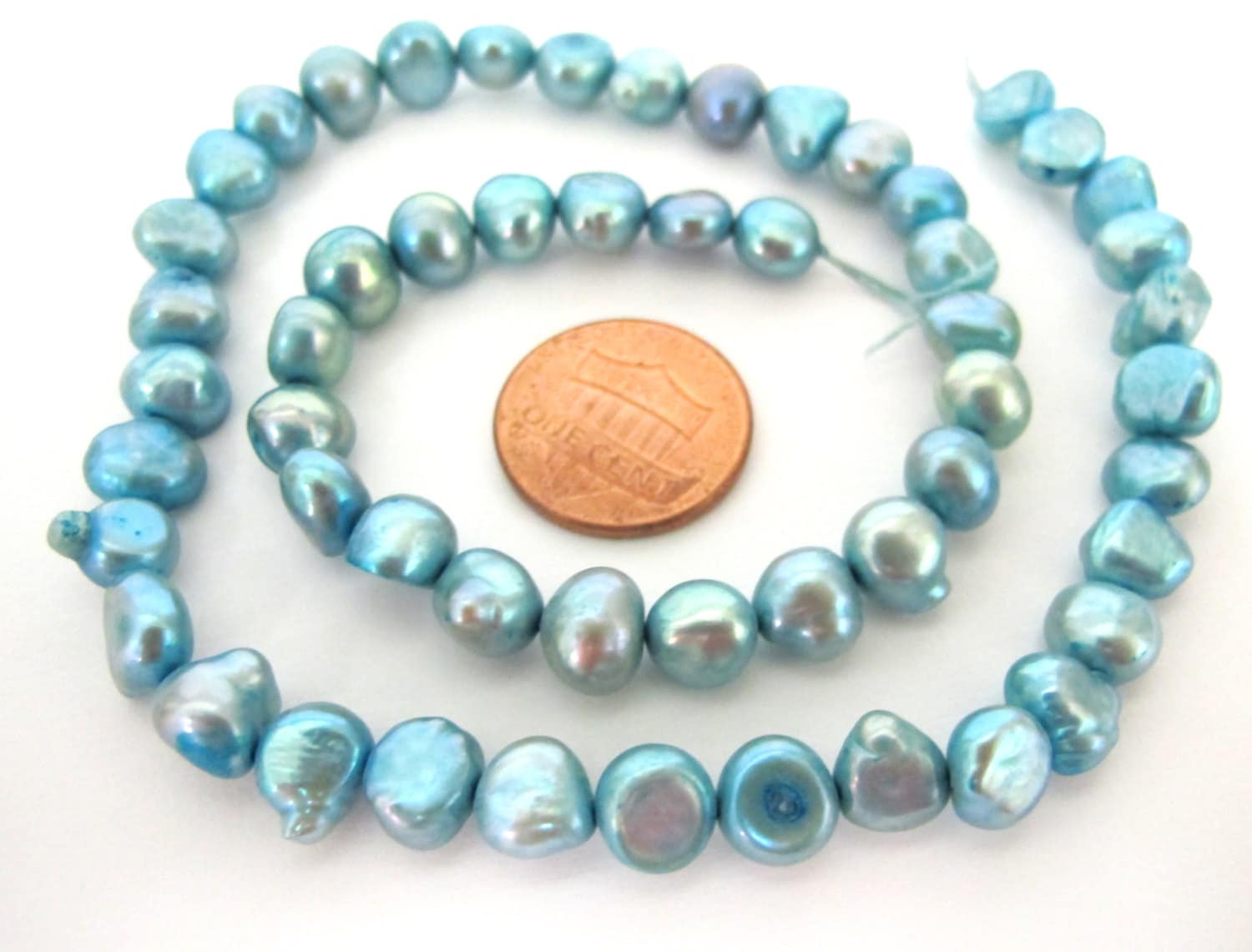 1 Full strand - Blue freshwater cultured pearl beads 15 inches strand - PL029