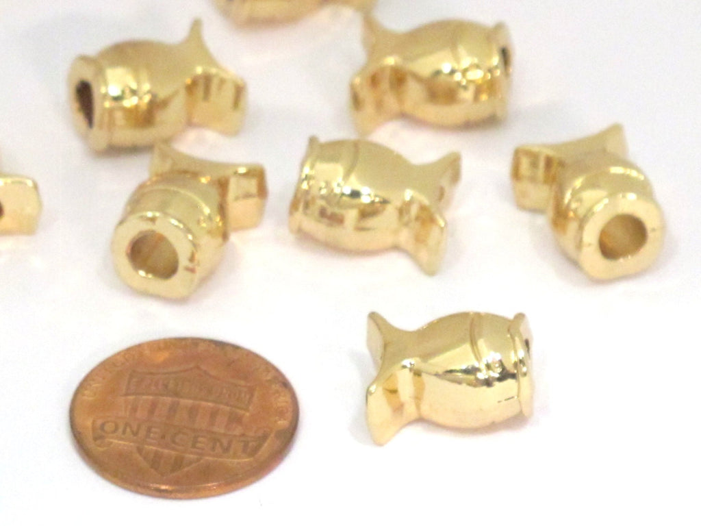 4 BEADS - Gold plated fish beads with large hole size - BD842