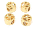 4 BEADS - Gold plated small retro peace symbol beads with large hole size - BD843