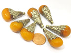 1 Pendant - Small medium sized Tibetan silver copal resin pendant with lotus floral design bail - PM425