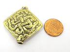 1 Bead - Large size Tibetan brass repousse endless knot design focal pendant bead - BD845