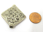 2 Beads - Large size Tibetan silver repousse endless knot design focal pendant bead - tibetan beads nepal beads BD846s