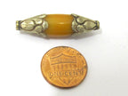 1 BEAD - Tibetan amber copal resin tibetan silver capped floral repousse bead - BD848