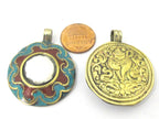 1 Pendant - Reversible Tibetan conch shell brass pendant with auspicious conch lotus flower symbol - PM429