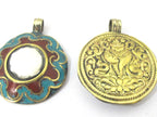 1 Pendant - Reversible Tibetan conch shell brass pendant with auspicious conch lotus flower symbol - PM429