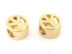 4 BEADS - Gold plated small retro peace symbol beads with large hole size - BD843