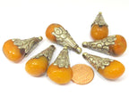 1 Pendant - Small medium sized Tibetan silver copal resin pendant with lotus floral design bail - PM425