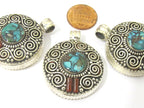 1 Pendant - Gorgeous Tibetan silver Ghau prayer box double spiral design pendant with turquoise inlay - PM427
