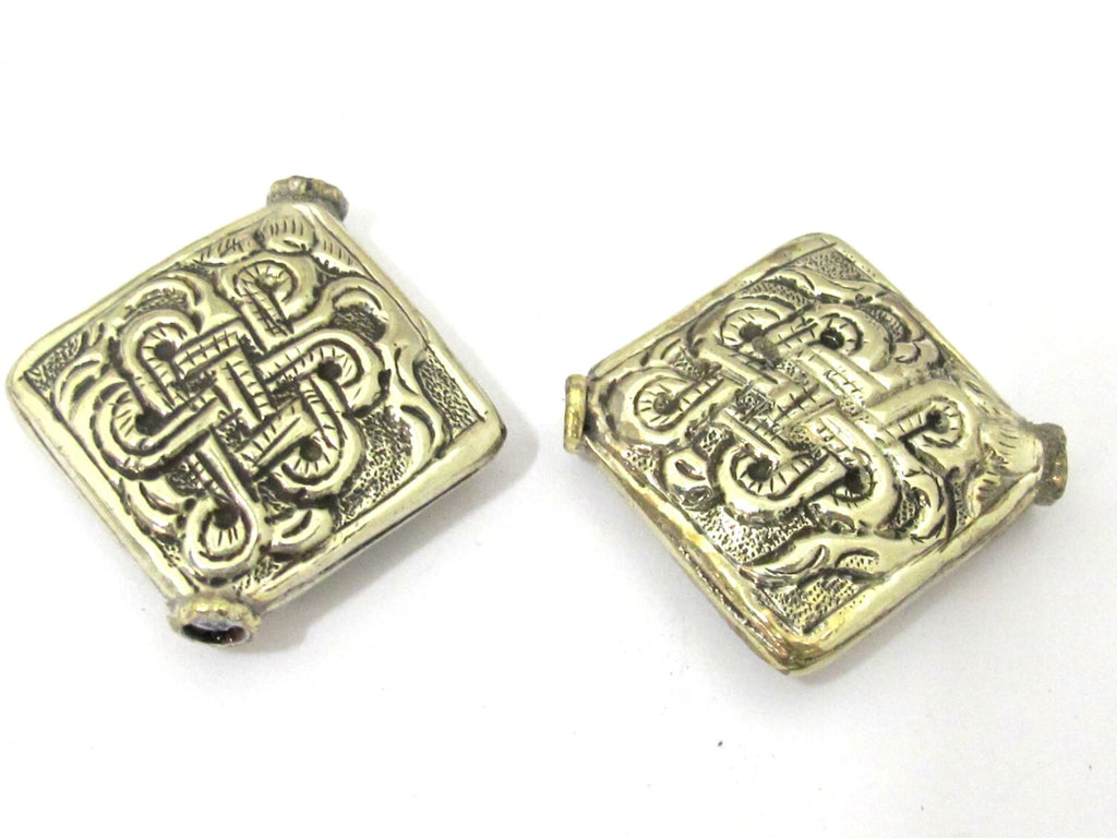 2 Beads - Large size Tibetan silver repousse endless knot design focal pendant bead - tibetan beads nepal beads BD846s