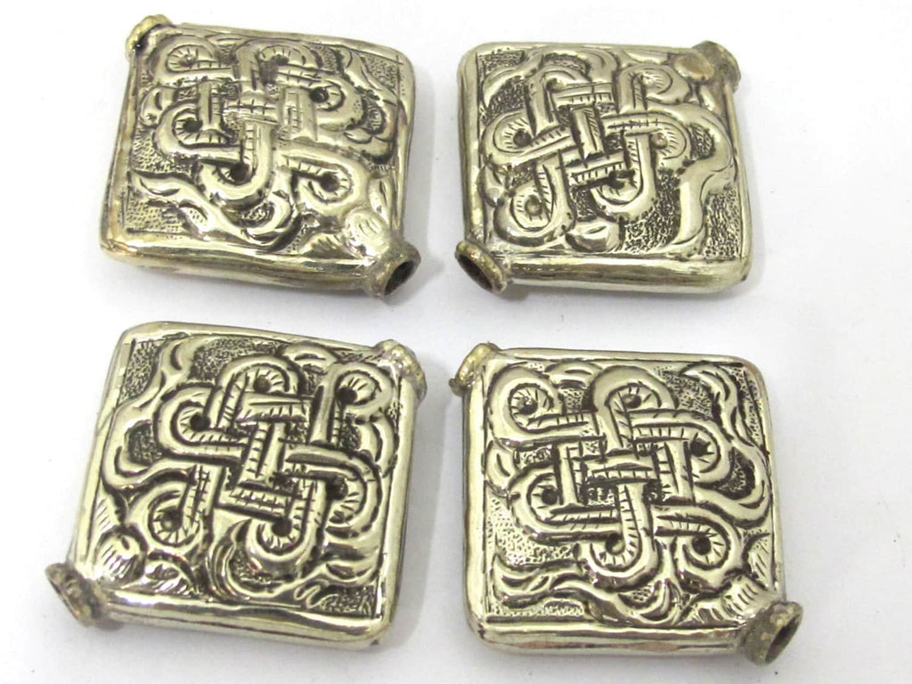 2 Beads - Large size Tibetan silver repousse endless knot design focal pendant bead - tibetan beads nepal beads BD846s