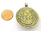 1 Pendant - Reversible Tibetan conch shell brass pendant with auspicious conch lotus flower symbol - PM429