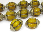 1 BEAD - Large Tibetan yellow copal resin grooved melon shape bead - BD850