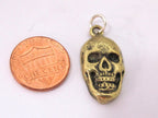 1 Pendant - Tibetan Small size brass skull face charm pendant with floral carving on reverse side l - CP105A