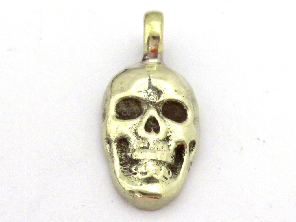 1 Pendant - Tibetan silver Small size skull face charm pendant with floral carving on reverse side l - CP105B