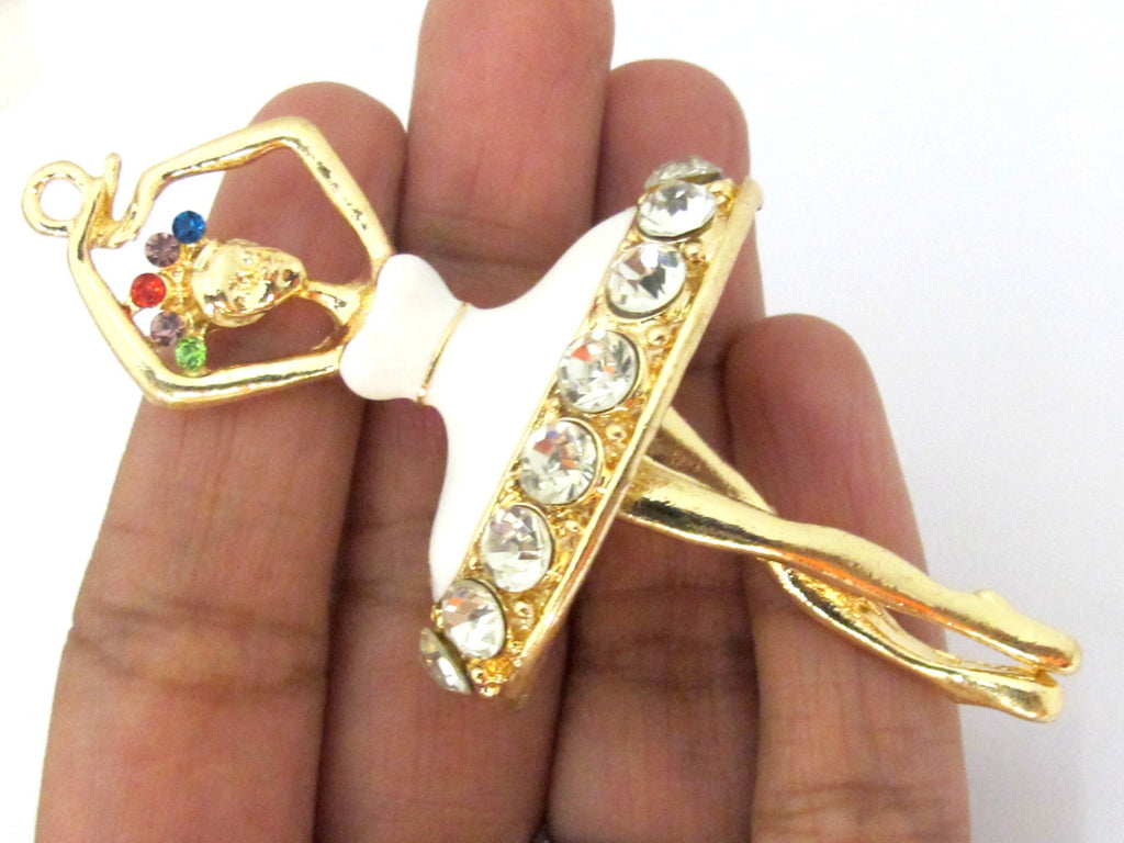 1 Pendant - Elegant gold plated metal dancer pendant with sparkling crystals - PM430