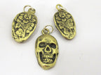 1 Pendant - Tibetan Small size brass skull face charm pendant with floral carving on reverse side l - CP105A