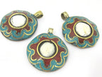 1 Pendant - Reversible Tibetan conch shell brass pendant with auspicious Treasure Vase lotus flower symbol - PM433A